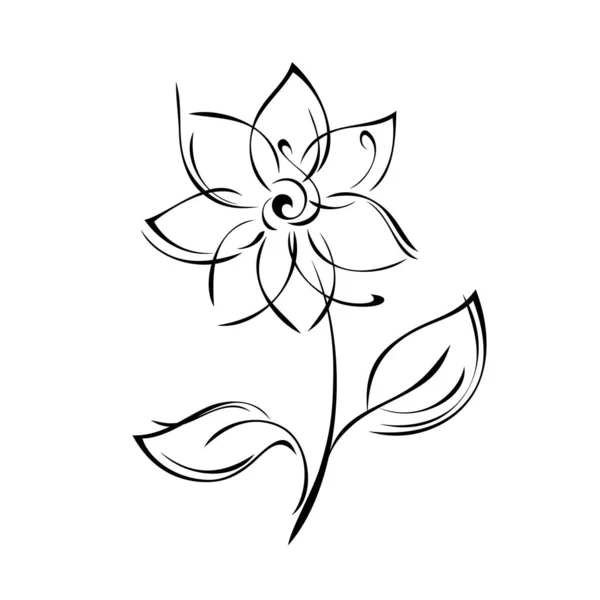 Une Fleur Stylisée Sur Une Tige Avec Deux Feuilles Lignes — Image vectorielle
