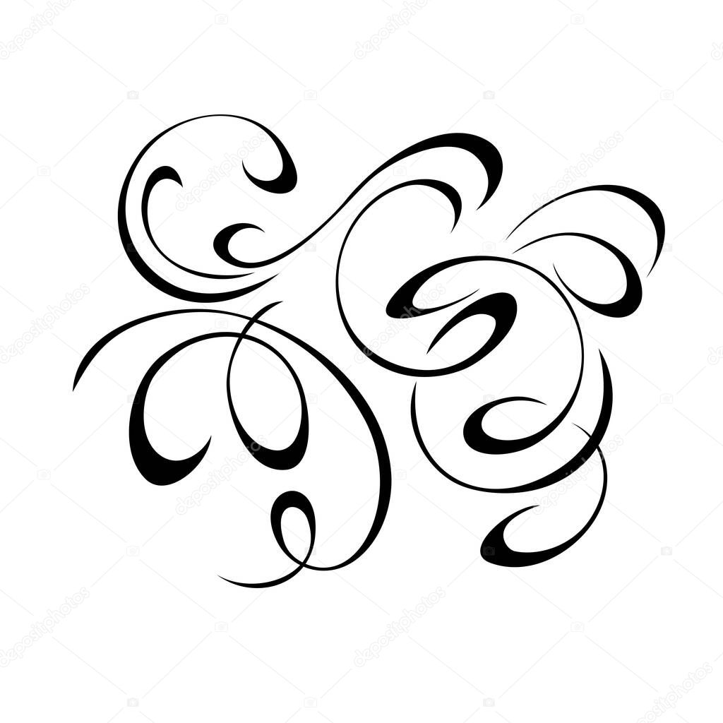 decorative abstract ornament with curls in black lines on a white background