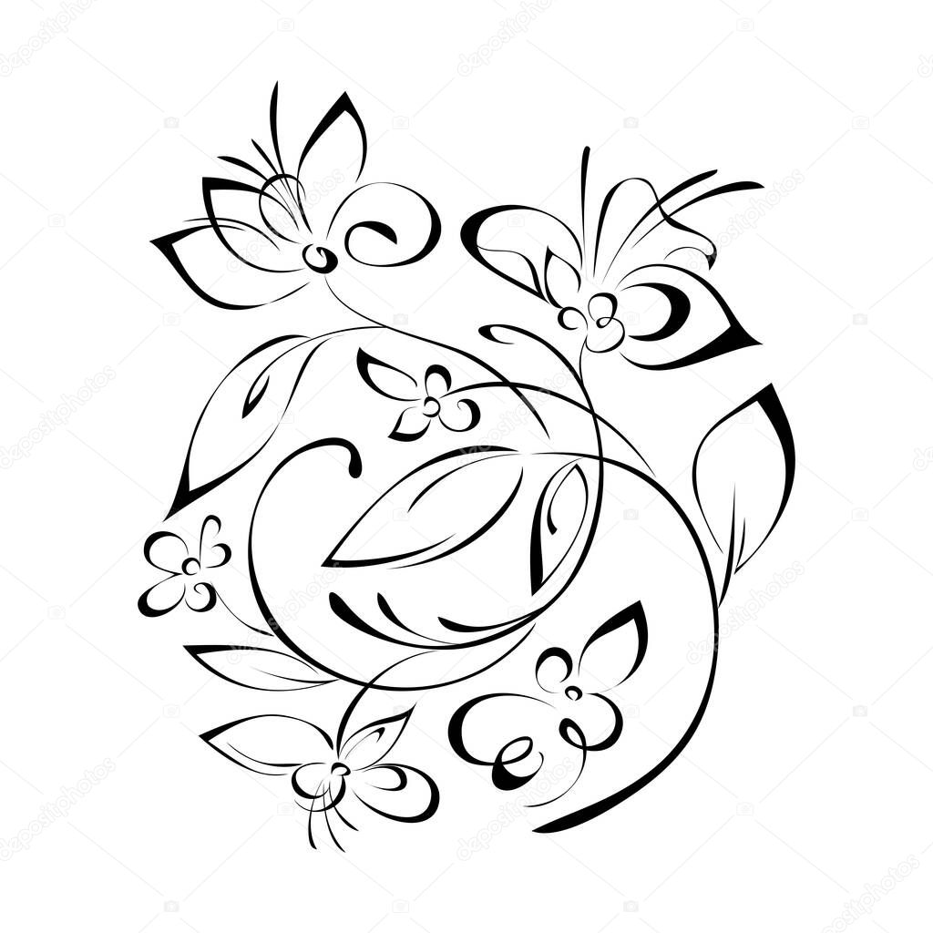 floral pattern in black lines on white background