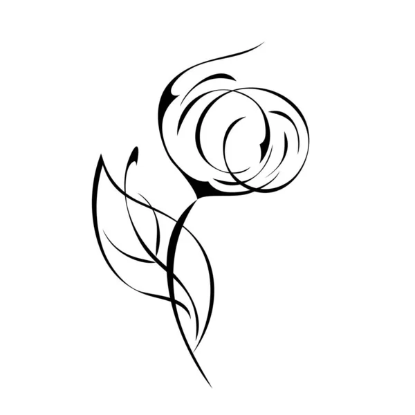 白い背景に黒い線で一本の葉を持つ茎に抽象的な装飾花を咲かせます — ストックベクタ