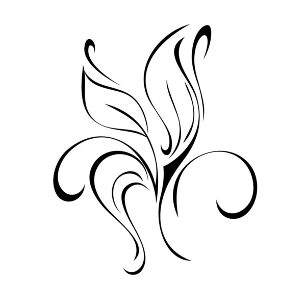 白い背景の黒い線の中にカールと葉を持つユニークな装飾要素 — ストックベクタ