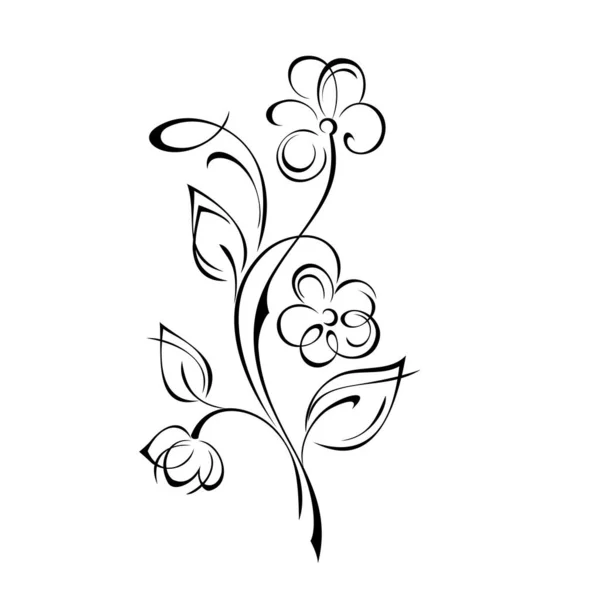 Bouquet Fleurs Stylisées Sur Longues Tiges Avec Des Feuilles Lignes — Image vectorielle