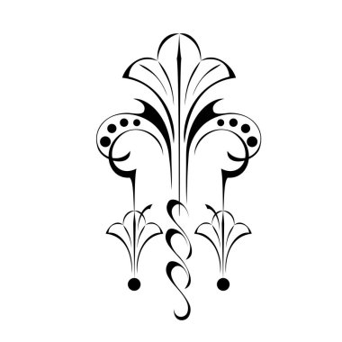 Dekoratif simetrik süsleme, beyaz arkaplan üzerinde siyah çizgiler halinde vignettlerle