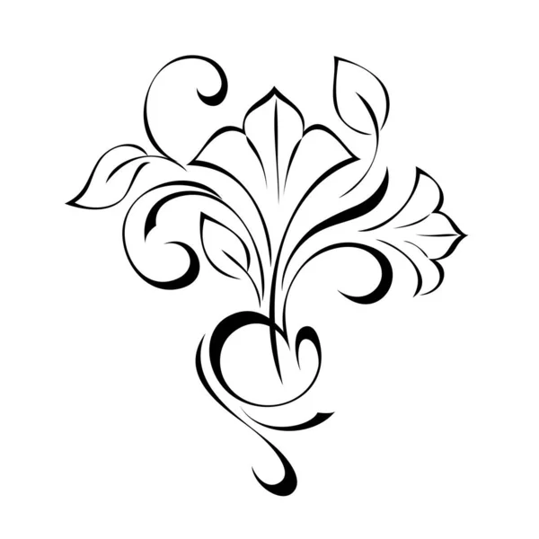 Ornement Décoratif Avec Fleurs Stylisées Trois Pétales Vignettes Feuilles — Image vectorielle