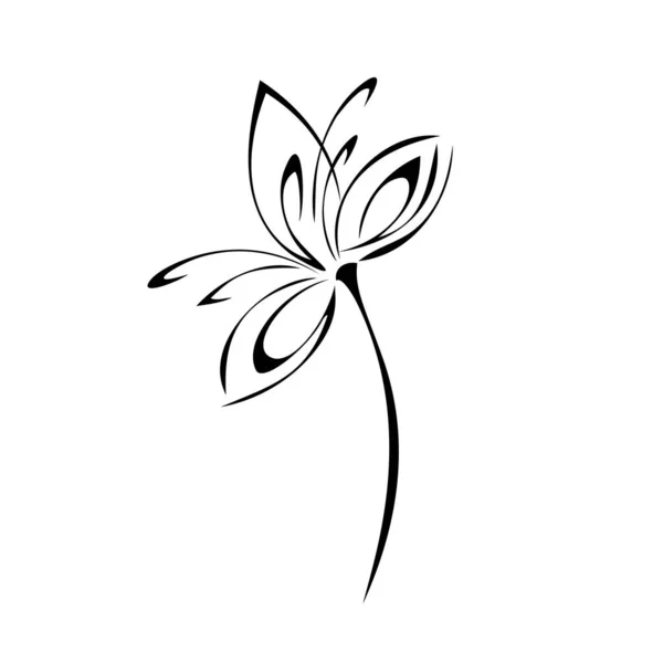 Stiliserad Blommande Blomma Kort Stjälk Utan Blad Svarta Linjer Vit — Stock vektor