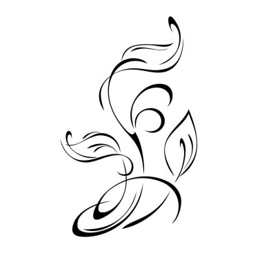 Biçimlendirilmiş yaprakları ve beyaz arkaplanda siyah çizgiler halinde kıvrımları olan eşsiz dekoratif öğe