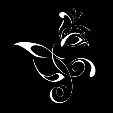 Siyah arkaplanda beyaz çizgilerle süslenmiş çiçek.