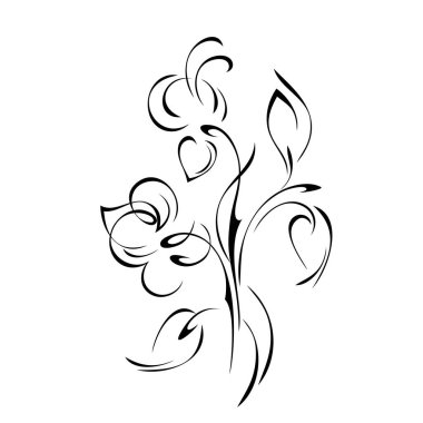 Beyaz arkaplanda siyah çizgili yaprakları olan sapları üzerinde iki stilize çiçek