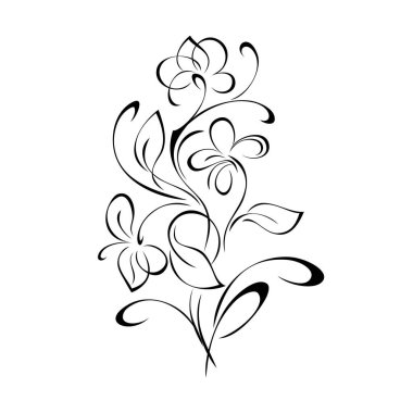 Şekillendirilmiş çiçekleri, yaprakları ve beyaz arkaplanda siyah çizgileri olan eşsiz dekoratif öğeler