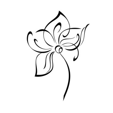 Beyaz arka planda siyah çizgiler içinde yaprakları olmayan kısa saplı bir çiçek.