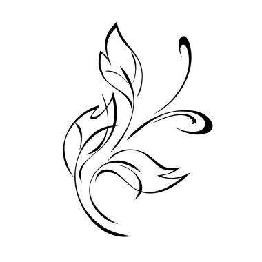 Beyaz arkaplanda siyah çizgiler ve yapraklarla eşsiz stilize edilmiş dal.