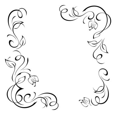 Şekillendirilmiş çiçek tomurcukları, yapraklar ve vignettlerle dekoratif dikdörtgen çerçeve