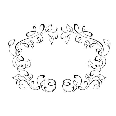 Dekoratif çerçeve, beyaz arkaplan üzerinde siyah çizgiler içinde stilize yapraklar ve vignettler
