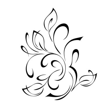 Beyaz arkaplanda siyah çizgiler halinde kıvrımları ve yaprakları olan eşsiz dekoratif öge