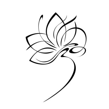 Beyaz arka planda siyah çizgiler içinde yaprakları olmayan kısa saplı bir çiçek.