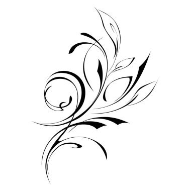 Yaprakları ve kıvrımları beyaz arka planda siyah çizgileri olan stilize dal