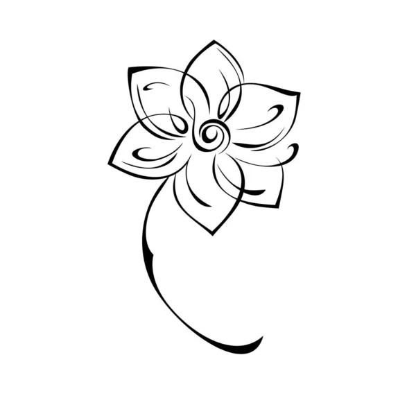 Jeden Stylizovaný Květ Krátkém Stonku Bez Listů Černé Čáry Bílém — Stockový vektor