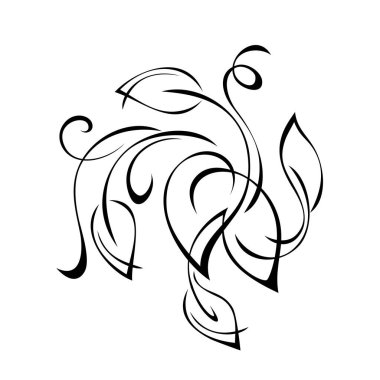 Beyaz arkaplan üzerinde siyah çizgiler halinde stilize yapraklar ve vignette ile dekoratif soyut öge