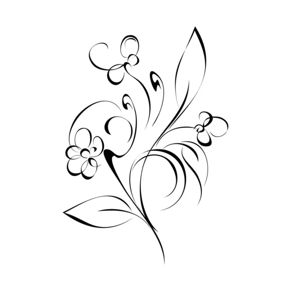 Rameau Stylisé Avec Des Fleurs Des Feuilles Des Boucles Fleurs — Image vectorielle