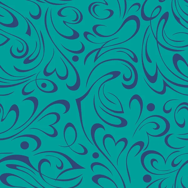 Бесшовный Узор Абстрактным Орнаментом Виньетками Синих Линиях Бирюзовом Фоне — стоковый вектор