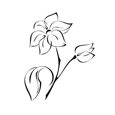 Bir yaprak ve bir tomurcuk ile büyük yapraklar ile stilize çiçek