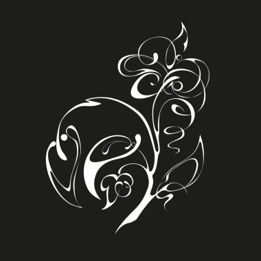 Siyah zemin üzerinde beyaz çizgiler olan stilize bir çiçek.