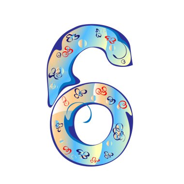 Mavi ve bej renkte şenlikli dekorasyon için Arapça sayı 6