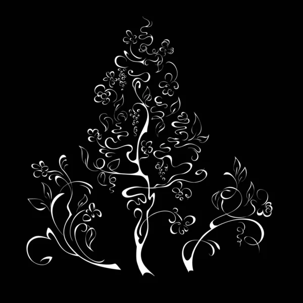Arbre Stylisé Avec Des Fleurs Des Baies Sur Les Branches — Image vectorielle