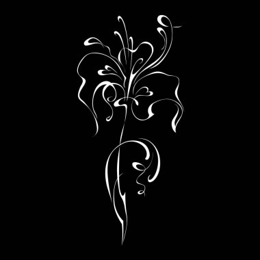 Siyah arkaplanda beyaz çizgilerle biçimlendirilmiş bir çiçek.