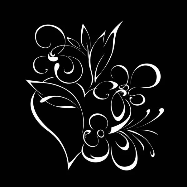 Flores Estilizadas Con Corazón Sobre Fondo Negro — Vector de stock