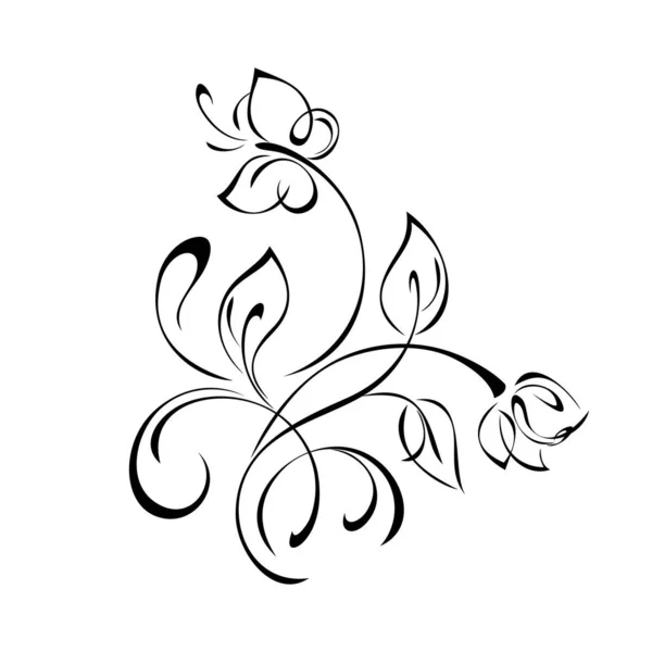 Elemento Decorativo Con Una Mariposa Estilizada Una Ramita Con Capullo — Vector de stock