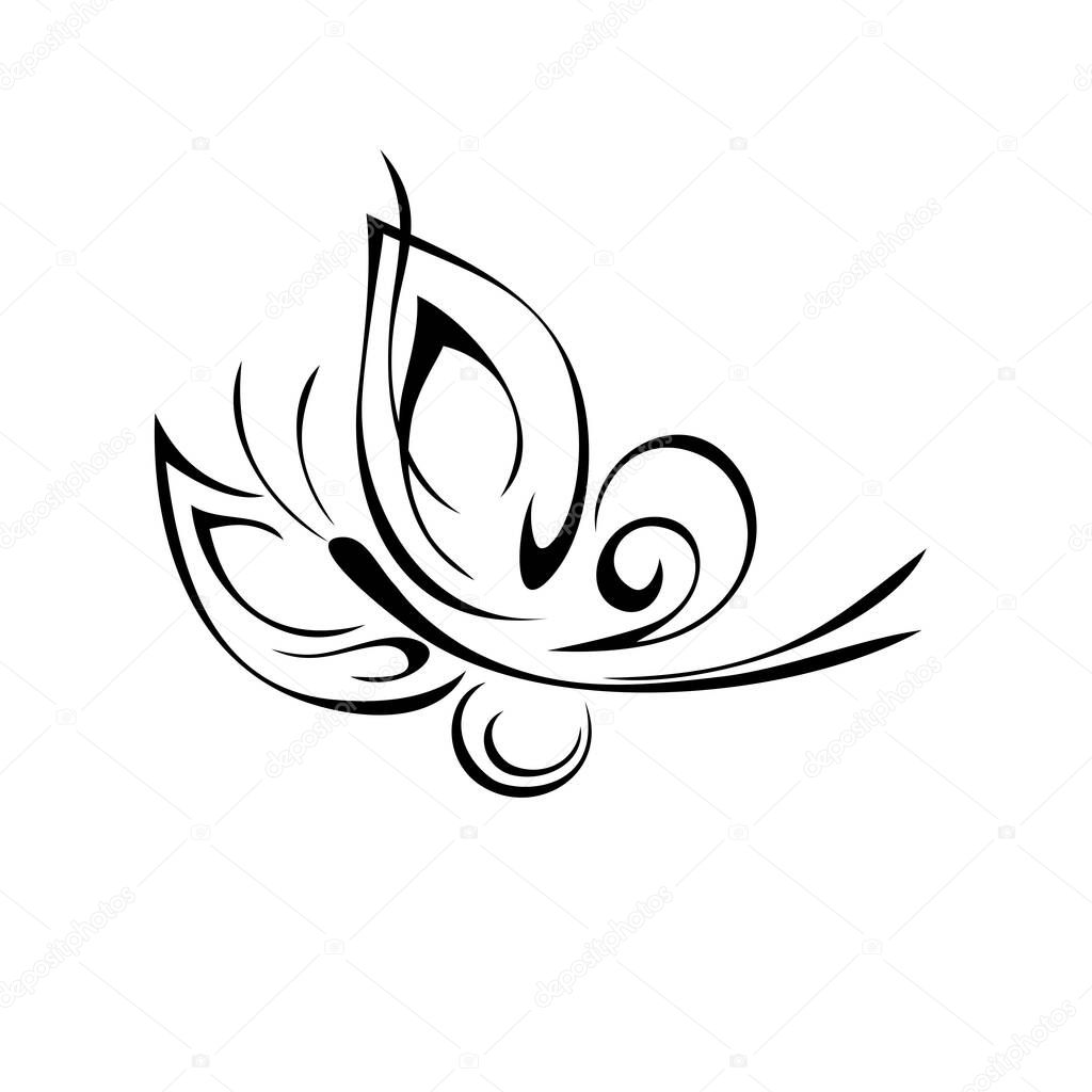 decorative element with one stylized fluttering butterfly in black lines on a white background