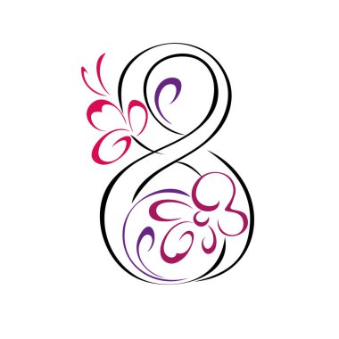 Çiçekler ve vignettlerle sekiz numarayı şekillendirdim. grafik tasarımı