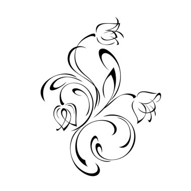 Şekillendirilmiş çiçek tomurcuklarıyla dekoratif element kökler üzerinde siyah çizgilerle beyaz arkaplanda kıvrımlar