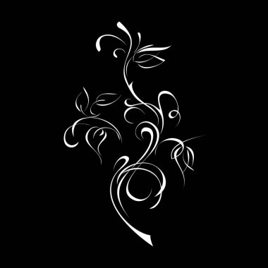 Siyah arka planda beyaz çizgileri olan süslü bir dal.