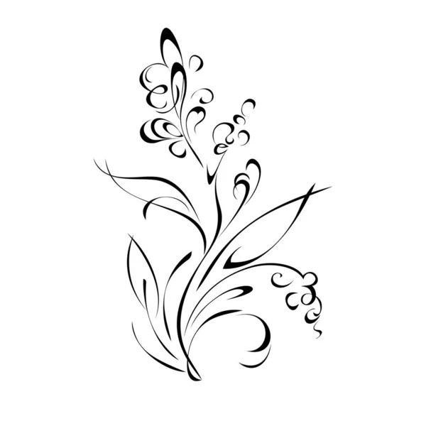 Fleur Stylisée Sur Tige Avec Des Feuilles Des Boucles Lignes — Image vectorielle