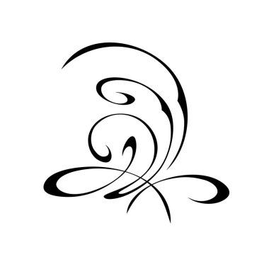 Dekoratif soyut süs, beyaz arkaplanda siyah çizgiler halinde kıvrımlar.