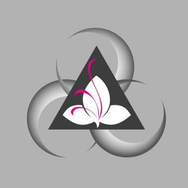 Dekoratif soyut element, üçgen ve merkezde stilize çiçek. logo