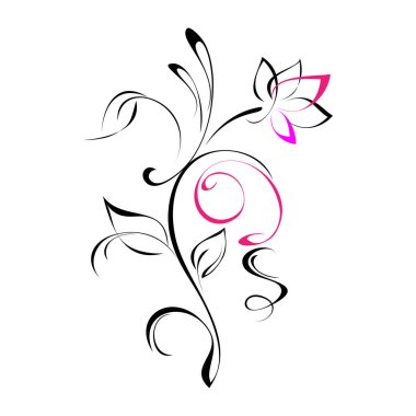 Yaprakları ve bukleleri olan kıvrımlı bir sapta stilize bir çiçek