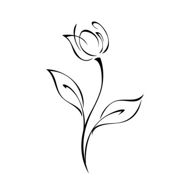 bir stilize çiçek eğri bir sapta Bud beyaz arkaplanda siyah çizgilerle yapraklar