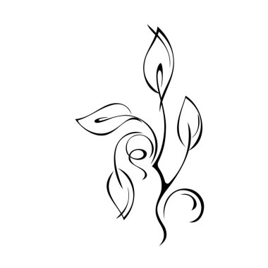 Beyaz arkaplanda siyah çizgiler ve yapraklarla stilize edilmiş dal.