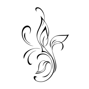 Beyaz arkaplanda siyah çizgiler ve yapraklarla eşsiz stilize edilmiş dal.