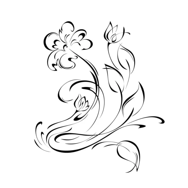 Fleur Stylisée Avec Boutons Lignes Noires Sur Fond Blanc — Image vectorielle