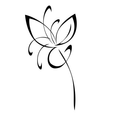 Beyaz arka planda siyah çizgiler içinde yaprakları olmayan kısa saplı bir çiçek.