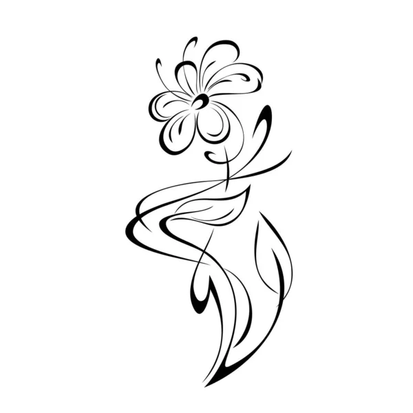 Унікальна Декоративна Квітка Великими Пелюстками Стеблі Листям Завитками Чорними Лініями — стоковий вектор