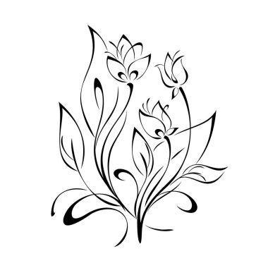 Yaprakları ve bukleleri olan gövde üzerinde stilize tomurcukları olan dekoratif element