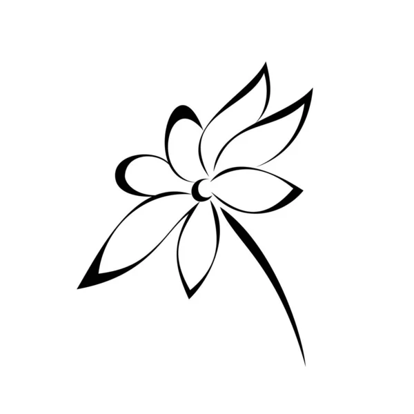 Одна Стилізована Квітка Короткому Стеблі Листя Чорних Лініях Білому Тлі — стоковий вектор
