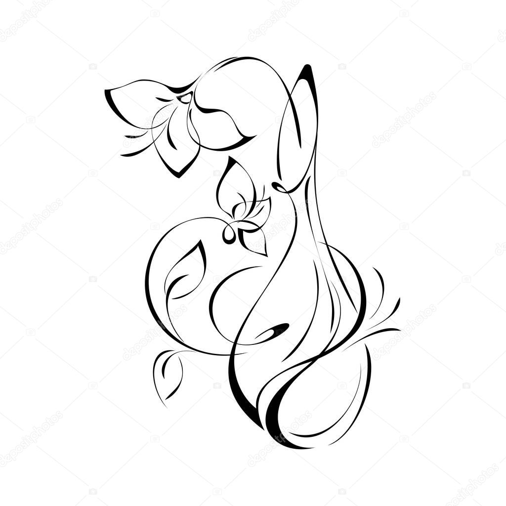 stylized vase with flowers in black lines on a white background