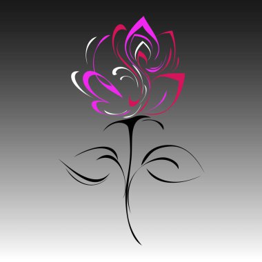 Gri arka planda renkli yaprakları olan stilize bir çiçek.