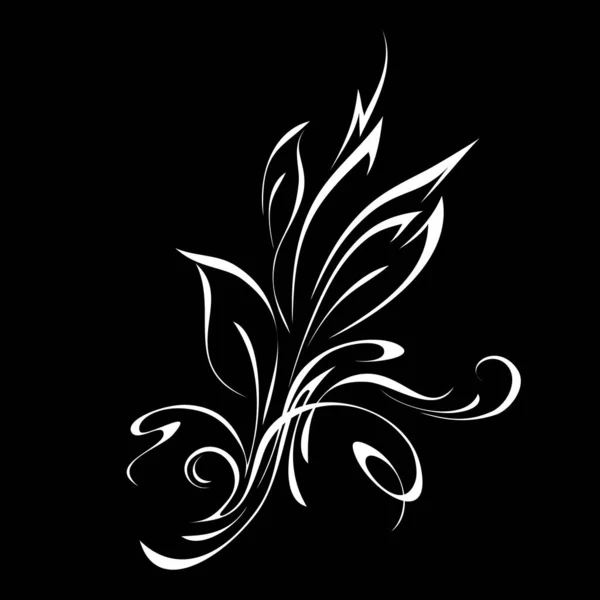 Abstract Floral Ornament White Lines Black Background — ストックベクタ